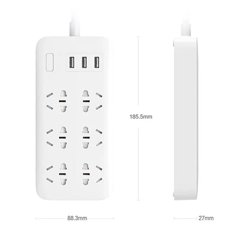 محصول شیائومی - xiaomi شش راهی برق USB دار شیائومی (سه ورودی - پلاگین چین)