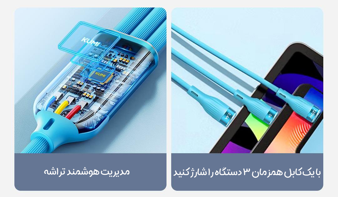 کابل شارژ ۳ سر 120 وات شیائومی KUMI مدل Y7